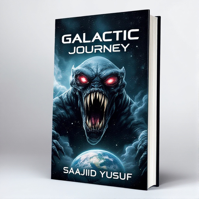 The cover features a dark and ominous space background with swirling clouds and stars. In the foreground, a menacing alien beast with sharp teeth and glowing red eyes is depicted, emanating a dark aura. The beast is positioned as if it is about to attack Earth, creating a sense of imminent danger.