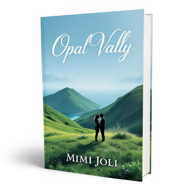 The cover features two hills in shades of green and blue, representing the connection between the two main characters. A calm sea stretches out in the background, reflecting the emotions of love and longing. On the hills, two silhouettes of people in an embrace symbolize the romantic relationship central to the story.