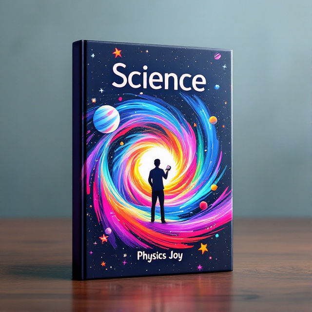The cover features a vibrant and dynamic illustration of a swirling galaxy, with colorful stars and planets. In the center of the galaxy, there is a silhouette of a person holding a physics textbook, symbolizing the theme of science. The overall style of the illustration is modern and eye-catching.