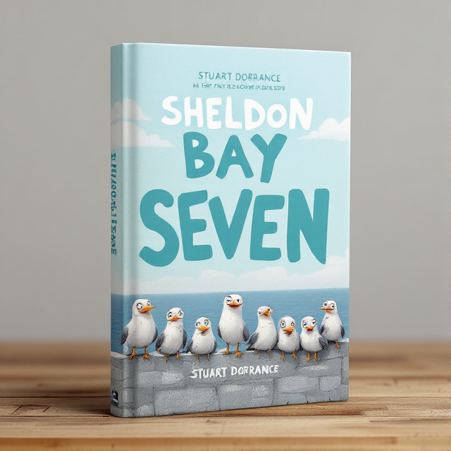 The cover features seven funny-looking seagulls sitting on a wall with the sea in the background. Each seagull has a unique expression, showcasing their individual personalities.