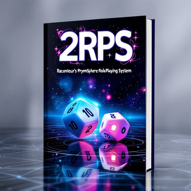 The cover features two 10-sided dice mid-roll on a mirrored plane. The dice are the focus of the composition, with their numbers and vibrant colors capturing attention. The mirrored floor reflects a vast cosmic expanse, creating a sense of adventure and wonder. The cover is primarily black, with blue, purple, magenta, and pink hues adding pops of color.