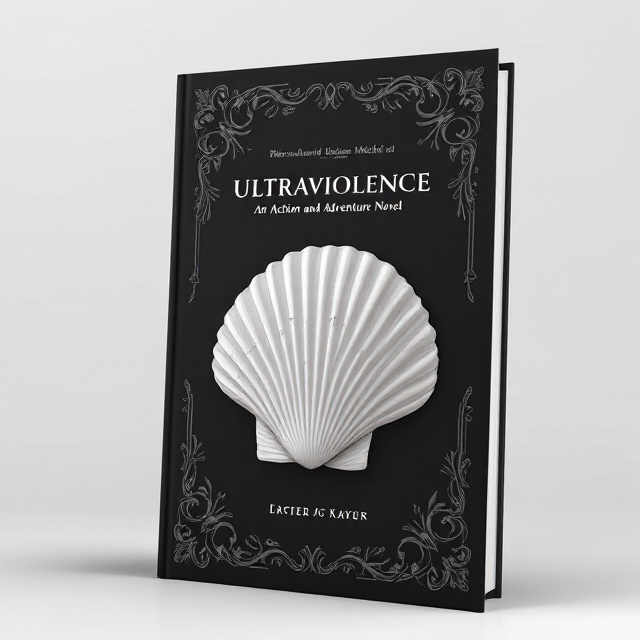 The cover features a white ocean shell placed in the center against a black background. The shell is surrounded by a black elegant frame with intricate details.