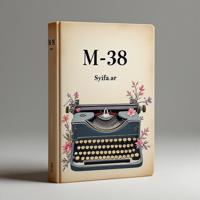 The cover features a minimalistic and modern design with a vintage touch. It includes an illustration of an old typewriter, symbolizing the writing process and memoir genre. The typewriter is surrounded by floral elements in soft pink and purple tones, adding a feminine and aesthetic touch. The title "M-38" is placed at the top in bold, cursive font, creating a focal point. The author's name, "Syifa_ar," is placed below the title in a clean and modern font. The background is a textured paper with a faded vintage look, adding to the overall vintage aesthetic.