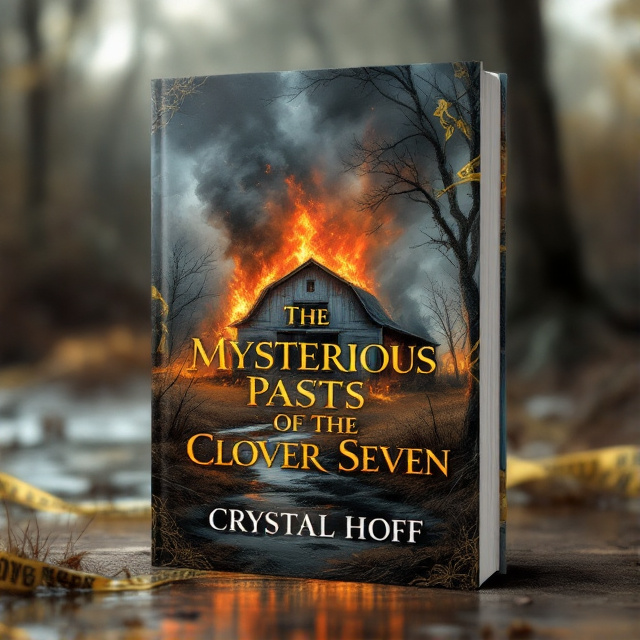 The cover features an illustration of a barn engulfed in flames, with smoke billowing out of the windows. In the foreground, there is a creek with murky water, and yellow police tape is wrapped around a tree nearby. The overall style is realistic but with a touch of mystery and suspense.