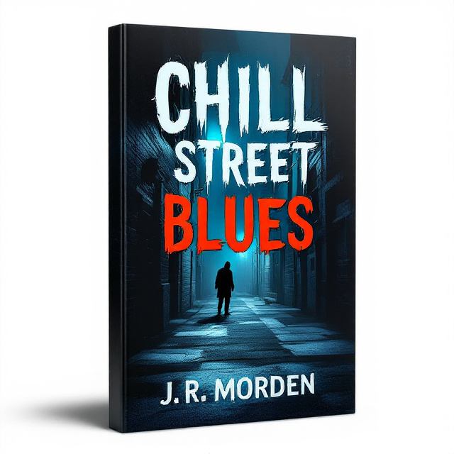 A dark and moody alleyway with dimly lit streetlights casting eerie shadows. A mysterious figure is seen lurking in the shadows, adding to the suspense of the cover.