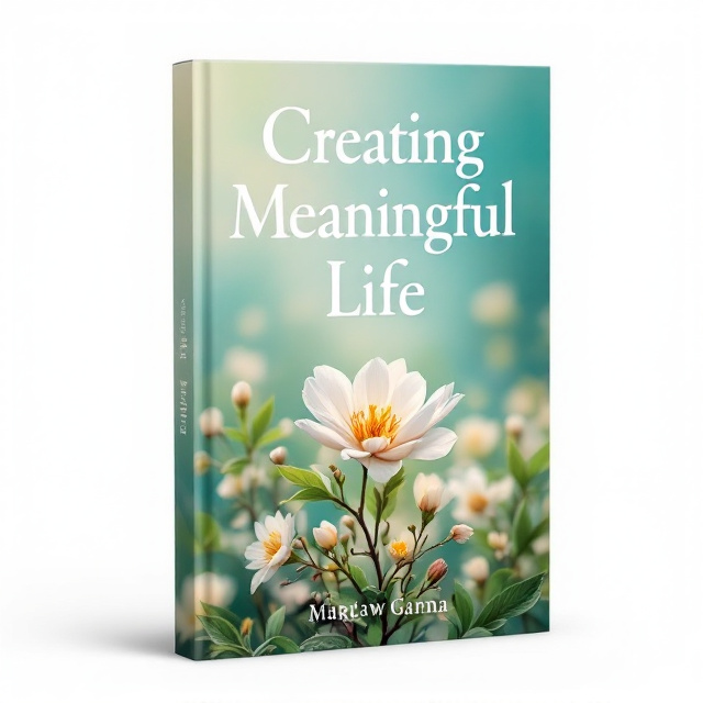 The cover will feature an image of a serene nature scene, such as a beautiful landscape or a blooming flower, symbolizing the creation of a meaningful life. The image will be placed at the center of the cover, with the book title displayed prominently above it and the book genre below.