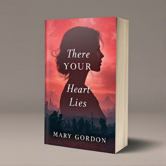 The cover features a central silhouette of a woman, her head turned slightly to the side with a nostalgic expression. Behind her, a faded historical scene depicting a war is shown, with soldiers and ruins. The silhouette and scene are in shades of red, creating a passionate and intriguing atmosphere.