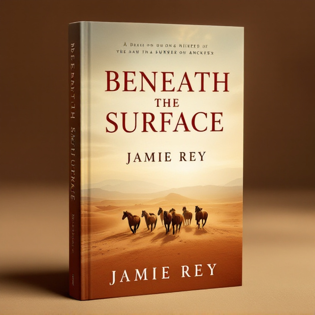 The cover features a stunning photograph of a vast desert landscape stretching out into the horizon. In the foreground, there is a group of wild horses running freely, symbolizing liberation and strength. Just beneath the surface of the sand, there is a subtle reflection of water, hinting at hidden depths and secrets. The overall color scheme is warm and earthy, evoking a sense of both danger and beauty.