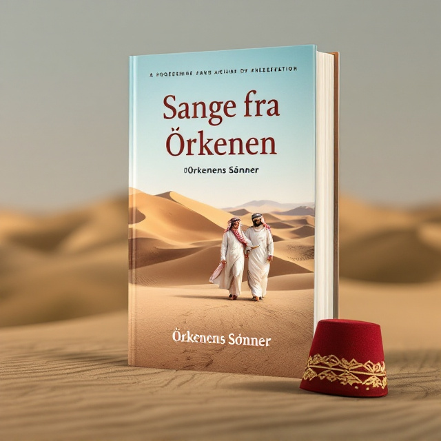 The cover features a stunning image of a desert landscape, with sand dunes stretching into the distance. In the foreground, two characters from the book, dressed in traditional desert attire, share a humorous moment, adding a touch of comedy to the design. A fez hat sits on the ground nearby, further emphasizing the desert setting and adding a playful element to the cover.