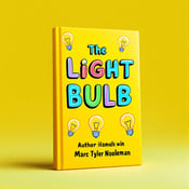 standing book mockup, Its title is "The Light Bulb". Its author name is Marc Tyler Nobleman.  The cover features a vibrant background in bright yellow, with multiple colorful light bulbs scattered across the page. The light bulbs are animated and have fun, cartoon-like faces, creating a playful and inviting atmosphere. The title "The Light Bulb" is prominently displayed in child-friendly fonts, with each letter of the title resembling a different light bulb. The author's name, Marc Tyler Nobleman, is placed below the title in a simple yet engaging font. The title is displayed in a rounded, bold font that emphasizes the fun and exciting nature of the book. The author's name is written in a slightly more formal font, maintaining a balance between playfulness and professionalism., The light bulbs are placed in various positions across the cover, creating a dynamic and energetic layout. The title is centered at the top, drawing attention and making it easily readable. The author's name is aligned with the bottom edge of the light bulbs, ensuring it is visible without overpowering the main title.