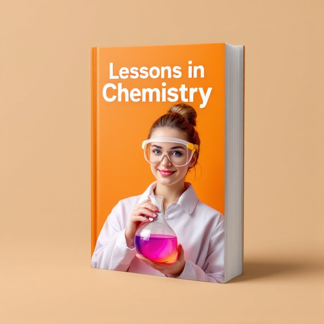 The cover features a close-up image of a woman wearing a lab coat and safety goggles, holding a beaker with colorful liquid inside. The image is placed on an orange background, with the book title displayed in bold white letters at the top and the author name in smaller letters at the bottom.