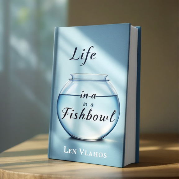 The cover features a fishbowl as the central element, with a small window on one side allowing sunlight to stream in. The overall style is introspective and hopeful, with soft blue tones and gentle lighting.