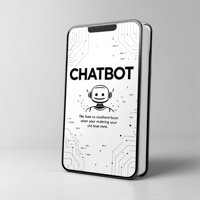 The cover features a sleek and modern chatbot graphic in black, with lines of binary code flowing around it. The background is a clean and crisp white, with subtle gradients for depth. A smartphone screen displays the chat interface, highlighting the book title in bold and vibrant typography.