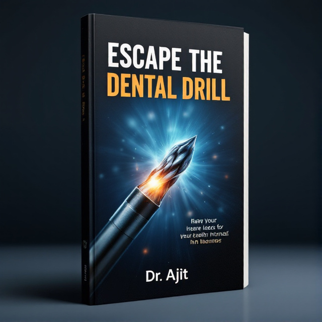 The cover features a close-up image of a dental drill, with sharp, metallic edges and a bright light shining from the tip. The drill is positioned diagonally across the cover, filling most of the space, creating a sense of tension and urgency. The background is a gradient, transitioning from a dark, ominous shade at the top to a lighter, more hopeful shade at the bottom.