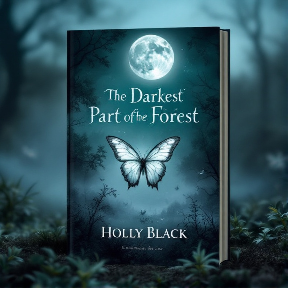 A misty landscape with a full moon shining overhead. In the foreground, a butterfly with silver wings hovers in mid-air, bathed in the moonlight. The mist creates an ethereal and dreamlike atmosphere.