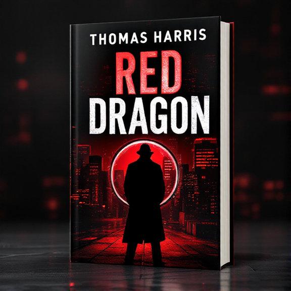 A dark red-lit urban skyline fills the background of the cover, with a silhouette of a detective standing in the foreground. A magnifying glass overlay reveals hidden details and patterns within the cityscape, creating an aura of mystery and intrigue.