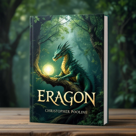 A majestic dragon with emerald green scales perched on a tree branch in a lush enchanted forest. A glowing orb hovers near the dragon's claws, emanating a soft magical light.