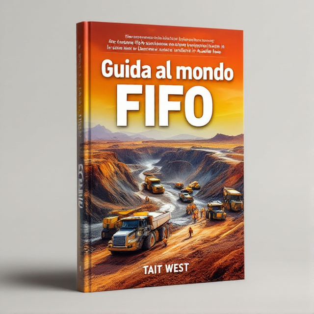 The cover features a vibrant orange and yellow background representing the energy and excitement of working in Australian mines. In the center, there is an illustration of a surface mining operation with workers, machinery, and trucks, capturing the essence of the book's topic. The title is prominently displayed at the top in bold white font, while the author's name is placed at the bottom.