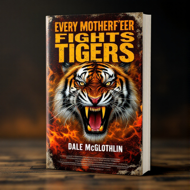 A close-up view of a fierce tiger with its teeth bared and claws extended, surrounded by a burst of fiery orange and red colors. The tiger is placed in the center of the cover, dominating the scene and conveying a sense of power and strength.