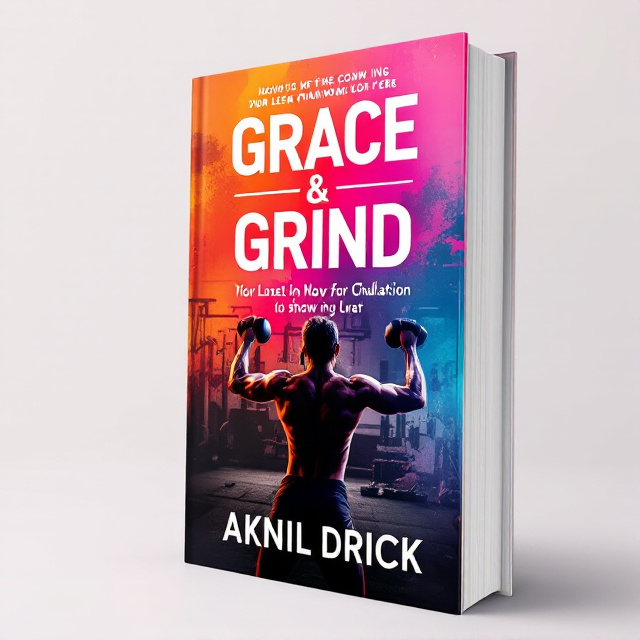 The cover features a bold and energetic image of a person engaged in a high-intensity workout, symbolizing the "grind" aspect of the book. The background is a combination of vibrant colors that gradually transition from warm to cool tones, representing the contrast between grace and the challenges of daily life.