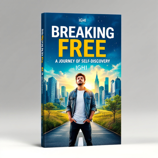 The cover features a young man standing at a crossroads, looking contemplative and hopeful. The background blends serene nature scenes with urban landscapes, symbolizing the journey between personal growth and societal expectations. Vibrant colors like blues, greens, and yellows evoke hope and empowerment.