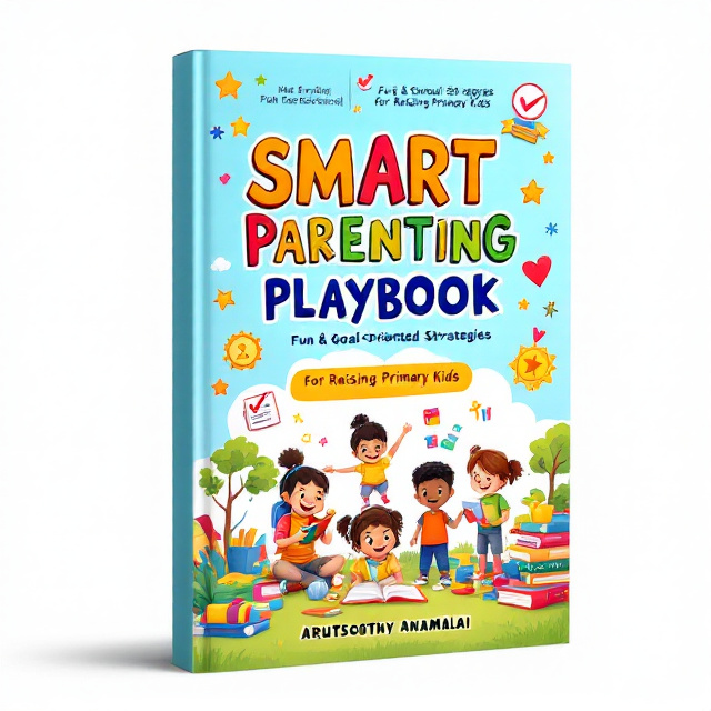The cover features a vibrant and colorful scene with diverse primary school children engaged in various activities, such as playing, reading, and exploring. The background is bright and cheerful, incorporating elements like toys, books, and nature to evoke a sense of fun and learning. Checklists, stars, and badges symbolizing structured activities, skill development, and reward systems are strategically placed throughout the composition.