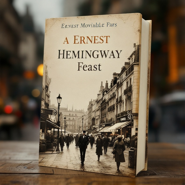 The cover features a vintage photograph of the streets of Paris, showcasing the nostalgic and timeless atmosphere of the city. Overlaying the image is a faded texture, giving it an aged and weathered look. At the top of the cover, the title "A Movable Feast" is displayed in a bold, elegant font, while the author's name, Ernest Hemingway, is placed at the bottom in a more subtle and refined font.