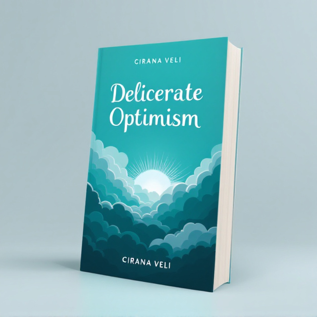 The cover features a teal background with a gradient effect, transitioning from light blue to dark teal. In the center, there is an illustration of a silver lining breaking through storm clouds, symbolizing overcoming obstacles and finding optimism. The title, "Deliberate Optimism," is placed vertically along the left side of the cover, with each word stacked on top of each other. The author name, Şirana Veli, is placed at the bottom right corner, in a clean and modern font.