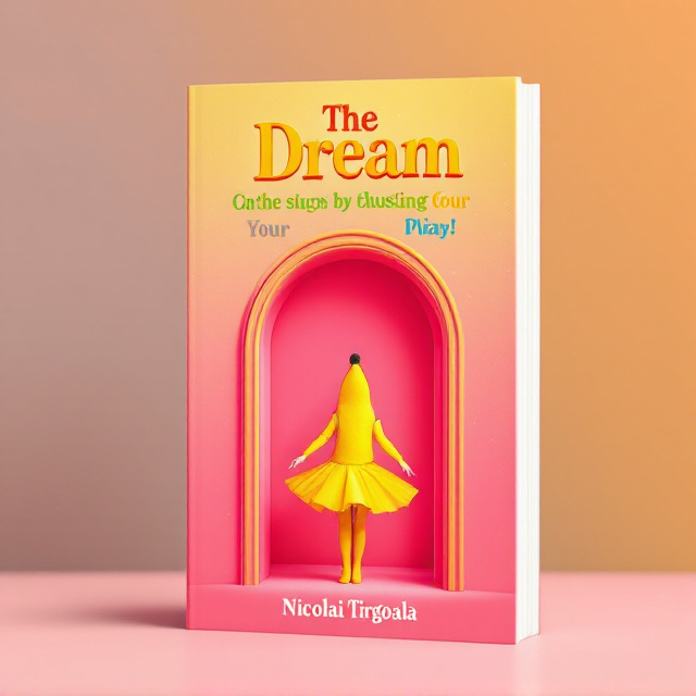 The cover features a pink and yellow background with a large door in the center. The door is slightly open, revealing a whimsical scene inside. A Chinese girl dressed as a banana is standing on a stage, wearing a ballerina skirt. The overall style is vibrant and eye-catching.