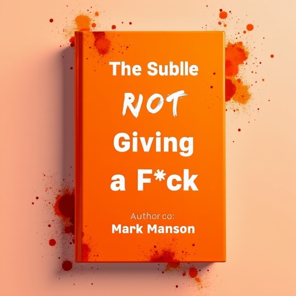 The cover features a centrally placed bold typography of the book title "The Subtle Art of Not Giving a F*ck" in high contrast white on a vibrant orange background. The corners of the cover are adorned with interactive ink splatters in shades of orange, creating a sense of movement and energy.