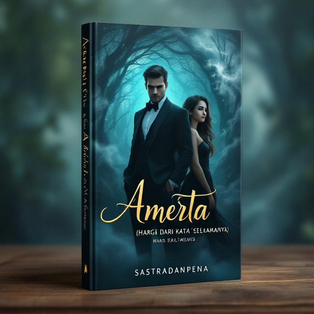 The cover features a mysterious and romantic atmosphere. In the foreground, there are two main characters a handsome and elegant man in a formal suit, standing with an enigmatic expression. Beside him, a young woman with a modern casual style, showing cheerfulness and bravery, gazing at the man with curiosity. The background of the cover showcases magical elements, such as swirling clouds or a mysteriously dense forest, creating an ambiance that highlights the fantasy theme of the story.
