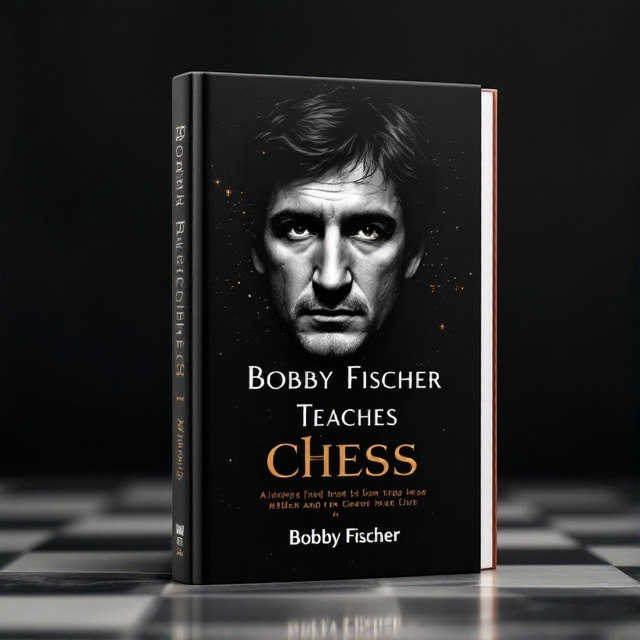 The cover features a full-HD image of a chess king with intricate details and a glossy finish. Bobby Fischer's face picture is incorporated into the design in an art style, with elements of realism and abstractness.