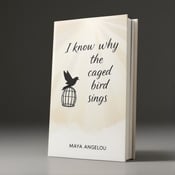 standing book mockup, Its title is "I Know Why the Caged Bird Sings". Its author name is Maya Angelou.  The cover features a silhouette of a bird in flight, breaking free from the bars of a cage. The bird is soaring towards an open sky, with rays of sunlight shining down. The overall style is minimalistic and symbolic, evoking a sense of freedom and resilience. The title "I Know Why the Caged Bird Sings" is written in a bold, script font, creating a sense of elegance and emotion. The author's name, Maya Angelou, is displayed in a clean and simple serif font, providing a subtle contrast to the title., The bird silhouette is positioned in the center of the cover, with the title placed above it and the author's name below. This arrangement ensures that the focal point remains on the bird and its journey towards freedom.