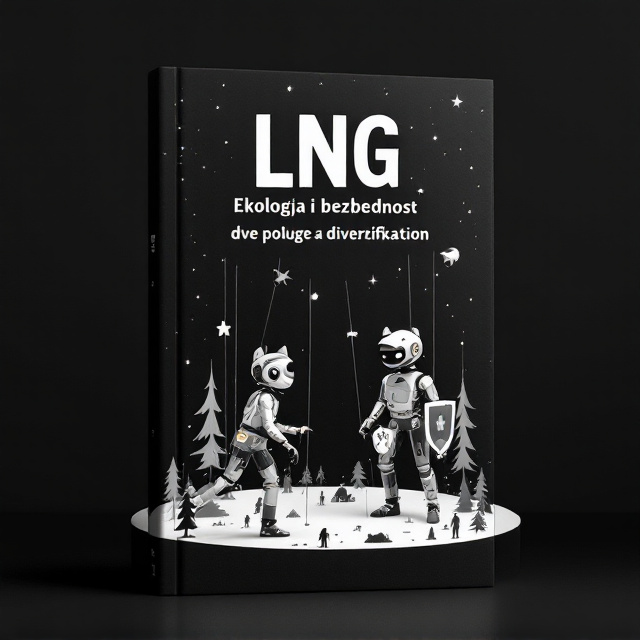 The cover depicts an Arctic circle as a theater stage, with two marionettes. One marionette represents ecology and is adorned with elements such as trees, animals, and clean energy symbols. The other marionette represents security and features elements like locks, shields, and surveillance cameras. The marionettes are positioned on the stage, symbolizing the two levers of diversification. The overall design is minimalistic, using black and white colors to create contrast and intrigue.