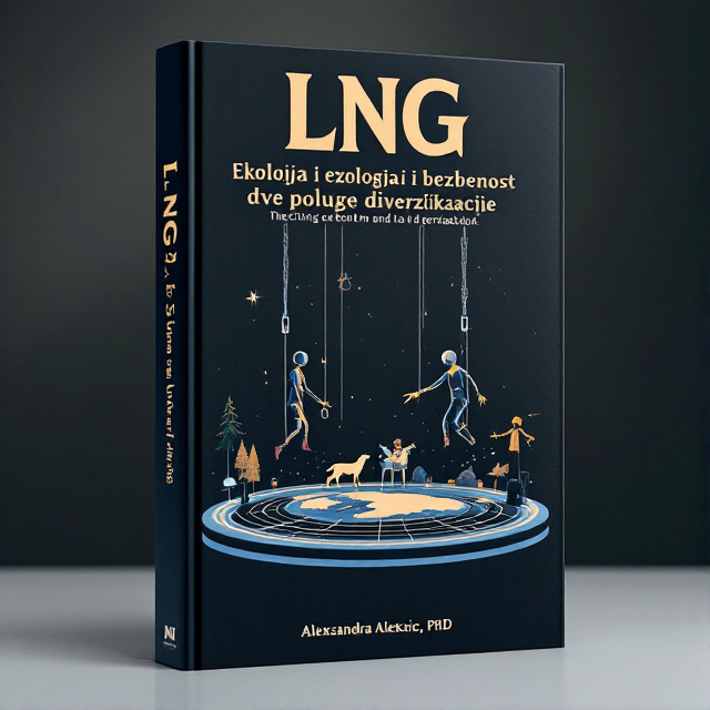 The cover features an Arctic circle as a theatre stage with two marionettes on it. One marionette represents ecology, with elements such as trees and animals, while the other marionette represents security, with elements such as locks and chains. The marionettes are in dynamic poses, showcasing the importance of these two aspects. The overall style is minimalistic yet intriguing, with clean lines and contrasting colors.