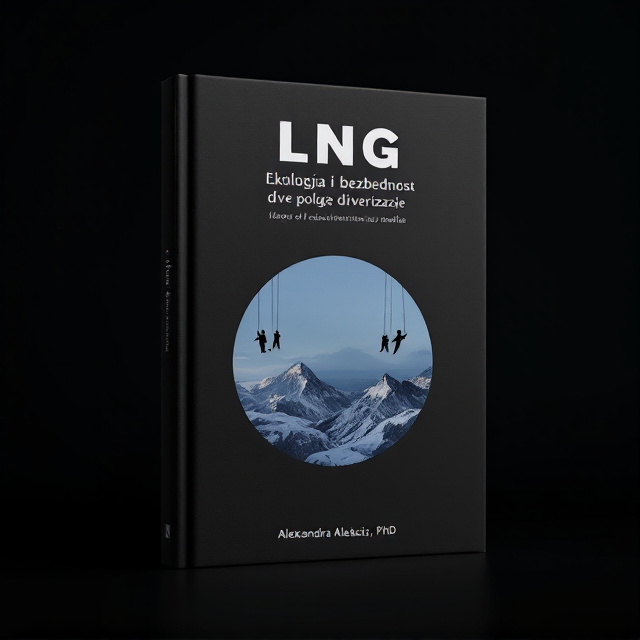 The cover features a minimalist design with the focus on two main elements. In the center, there is a stylized representation of the Arctic circle, symbolizing the book's theme of ecology and the natural environment. On either side of the circle, there are two javajkas, representing the two levers of diversification ecology and security. The javajkas are depicted as marionettes, emphasizing the idea of control and manipulation. The background is black to create a sense of intrigue and mystery.