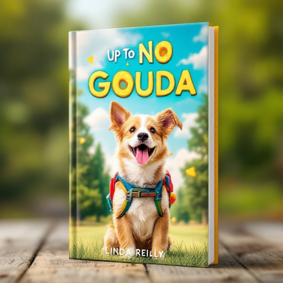 The cover features a playful dog wearing a backpack, standing in a vibrant outdoor setting, surrounded by trees and a clear blue sky. The dog is shown in a dynamic pose, with its tail wagging and tongue out, suggesting excitement and joy. The overall style is bright and energetic, with vivid colors and playful elements to engage young readers.