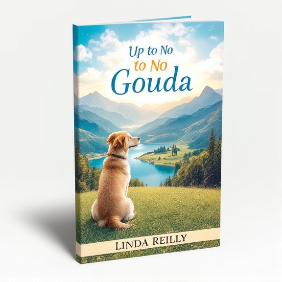 The cover features a serene scene with a dog sitting peacefully on a grassy hill, overlooking a beautiful, scenic landscape with mountains, a lake, and a bright blue sky. The dog is looking out towards the horizon, symbolizing hope and positivity. The overall design is warm and inviting, with soft colors and a sense of tranquility.