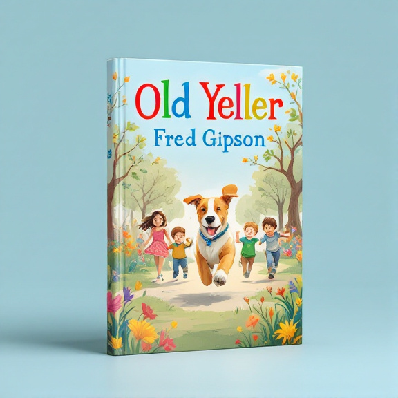 The cover features a playful dog running with children in a park, surrounded by colorful illustrations of flowers and trees. The sky blue background adds a sense of joy and innocence.