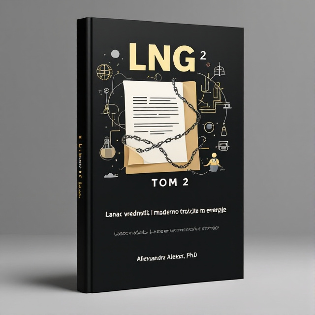 A black background with a large, central image of a signed contract. The contract has a chain drawn on it, symbolizing the connection between gas wells and a gas hub. In the background, there are subtle illustrations of pipelines and a network, representing the modern energy market.
