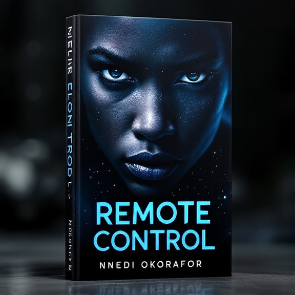 The cover features a close-up of a determined and strong face looking out towards the viewer. The face is partially illuminated by a mysterious light source, casting shadows and highlighting the determination in the character's eyes. Distant stars are subtly integrated into the background, creating a sense of solitude and adventure. A weapon, such as a futuristic remote control device, is subtly incorporated into the composition, enhancing the book's action and adventure genre.