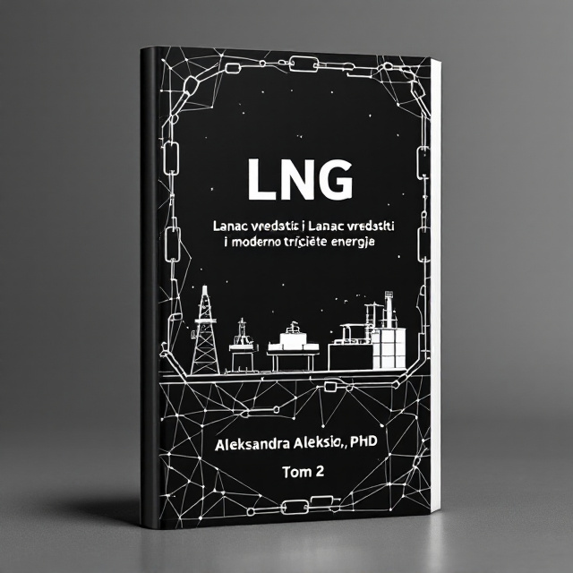 The cover features a minimalist black and white color scheme. A chain-like pipeline creates an interesting net-like pattern, symbolizing the interconnectedness of the modern energy market. A gas well and an LNG tank are placed as focal points, emphasizing the book's focus on the LNG industry and gas contracts.