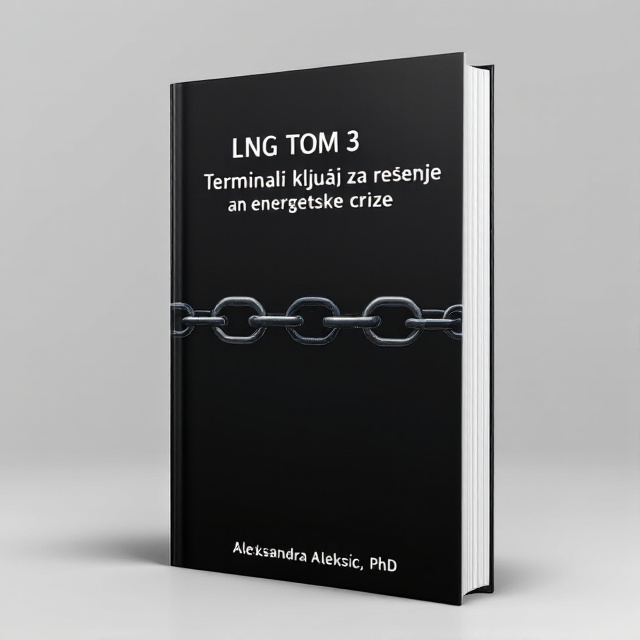 The cover features a minimalistic design with a black background. In the center, there is a chain link made up of pipelines, symbolizing the interconnectedness of the LNG terminals. The chain extends horizontally and vertically, creating a net-like pattern. The title of the book is displayed in bold white letters at the top, while the author's name is shown at the bottom.