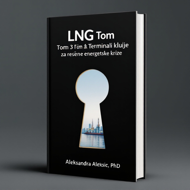 The cover features a black background with a minimalistic design. In the center of the cover, there is a keyhole shape, representing the importance of LNG terminals in solving the energy crisis. Through the keyhole, we can see the onshore and offshore LNG terminals, symbolizing the focus of the book. The design is clean and simple, creating a sense of interest and intrigue.