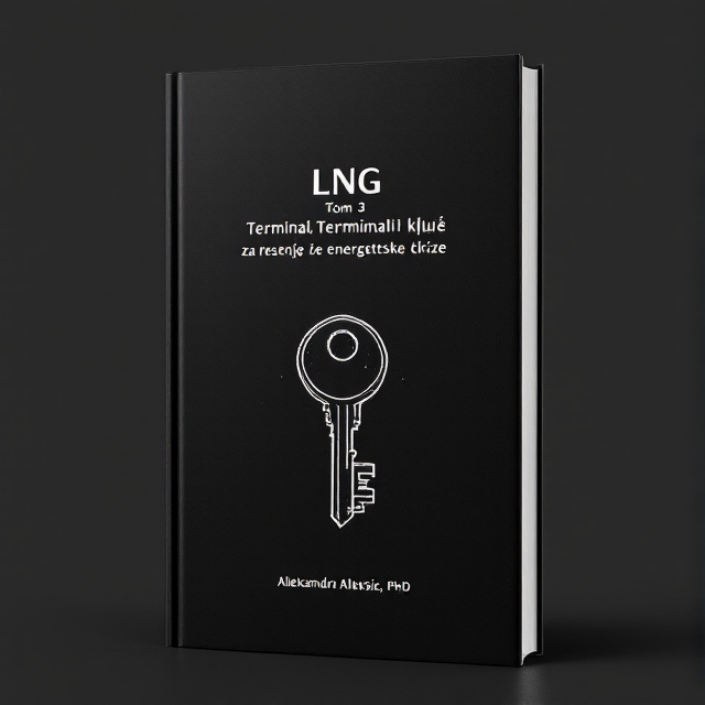 A minimalistic graphic pencil drawing of LNG terminals placed at the center of the cover, with a key incorporated into the design. The background is black, representing the science and technology genre.