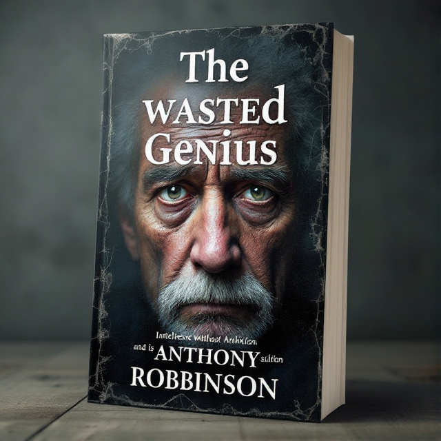 The cover features a close-up image of a sad and disillusioned genius, with a faded background representing wasted potential. The image is centered and takes up the majority of the cover, with the book title and author name placed strategically around the image.