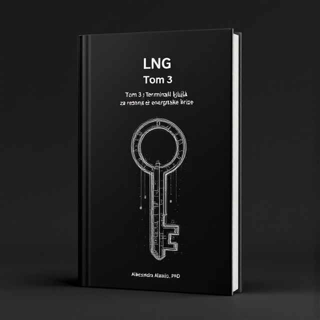 A minimalistic graphic pencil drawing of LNG terminals forming a key, set against a black background.