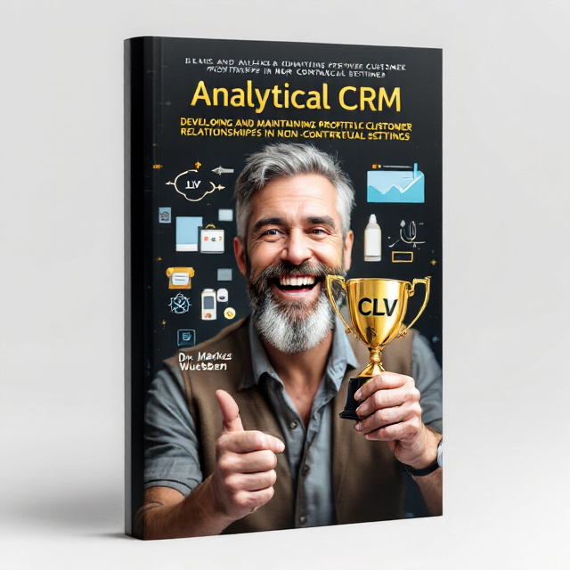 The cover features a close-up image of a loyal customer with a big smile, holding a gold CLV (Customer Lifetime Value) trophy. The background showcases different products and services offered by the brand, representing the profitability of the customer relationships.