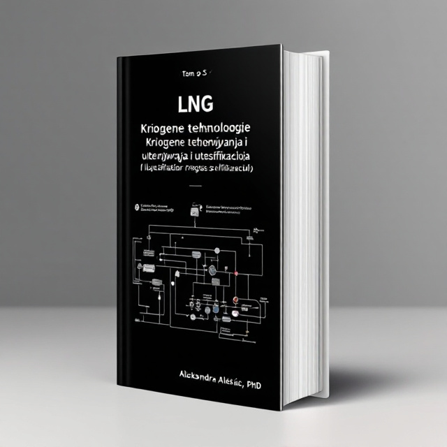 The cover features a black background with a central visual element showing the cascade cryogenic gas liquefaction process flow diagram. The diagram is depicted in a minimalist style, emphasizing the key steps in the liquefaction and regasification of natural gas.