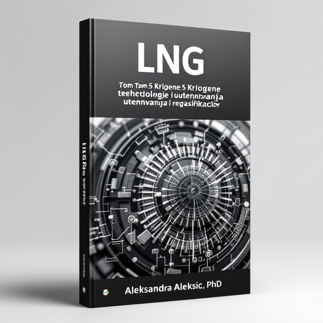 The cover features a close-up image of a cryogenic turbo machine, showcasing the intricate details and machinery involved in the liquefaction process. The machine is surrounded by a simplified process flow diagram, illustrating the different stages of LNG liquefaction. The black and white color scheme adds a sense of minimalism and sophistication to the design.